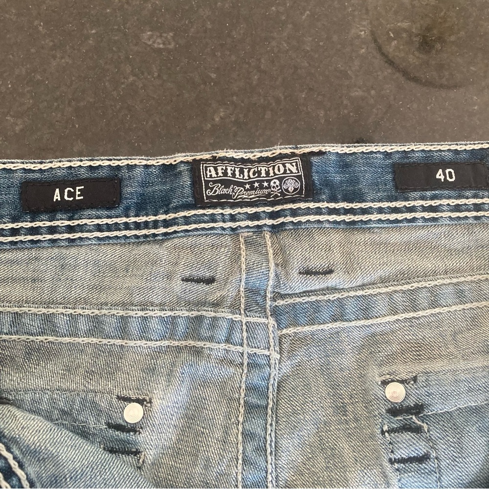 Affliction Ace Distressed Straight Leg Denim Jeans - Picture 6 of 8